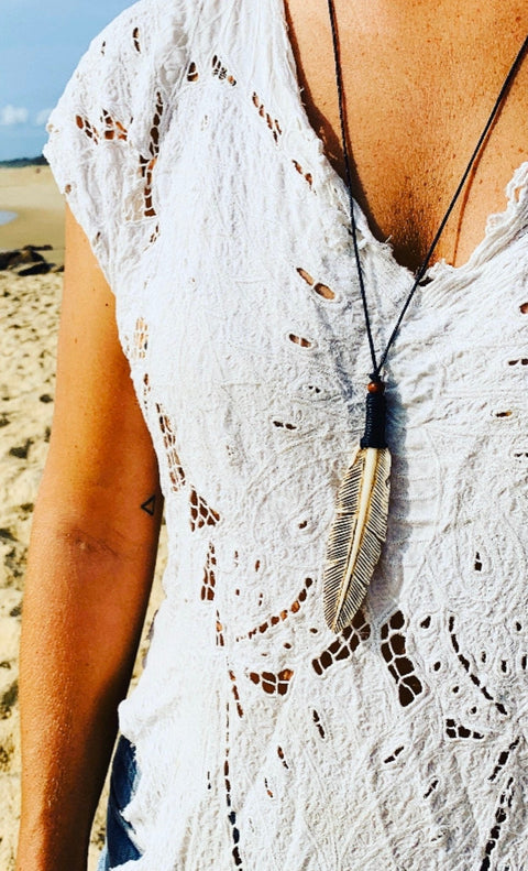 Handcarved Feather Necklace, Boho Jewelry, Tribal Necklace.