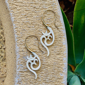 Hand Carved Bone and Brass Om Earrings.