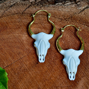 Hand Carved Bone & Brass Bull Earring