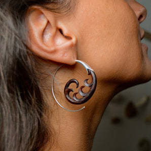 Hand Carved Redwood & Silver Earrings