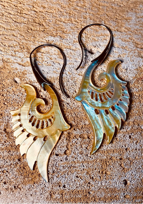 Hand Carved Shell & Silver Earrings