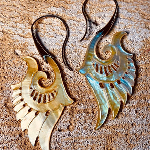 Hand Carved Shell & Silver Earrings