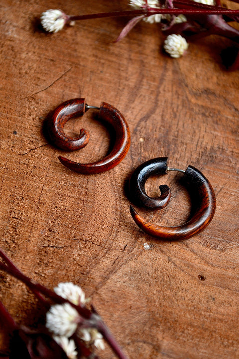 Hand Carved Spiral Earrings