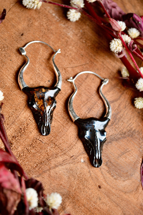 Hand carved bone & Sterling silver Bull Earrings