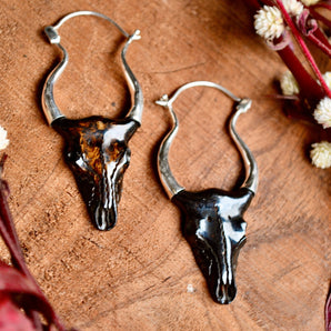 Hand carved bone & Sterling silver Bull Earrings