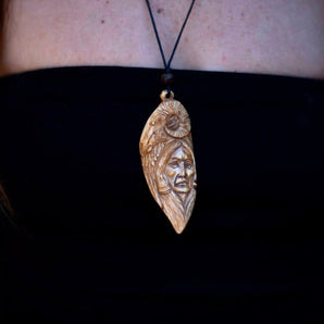 Hand Carved Bone Ram Totem Pendant