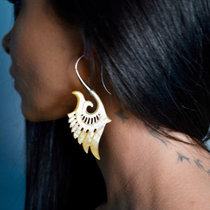 Hand Carved Shell & Silver Earrings