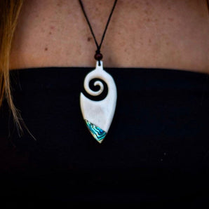 Hand Carved Paua shell & Sacred Buffalo Bone Pendant.