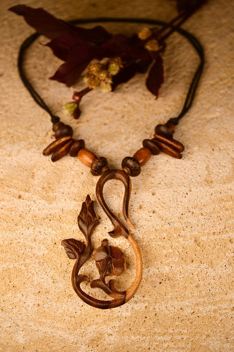 Hand Carved Flower Necklace