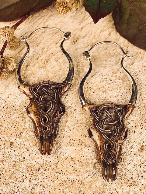 Hand Carved Celtic Bull Earrings