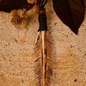 Hand Carved Bone Feather Necklace