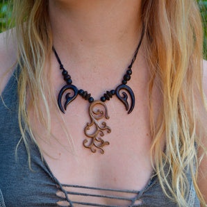 Hand Carved Wood necklace