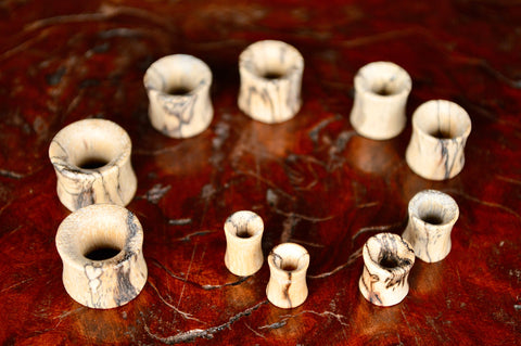 Hand Carved Mango Wood Tunnels. Gauge earrings