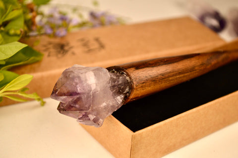 Hand Carved Amethyst Hair Wand