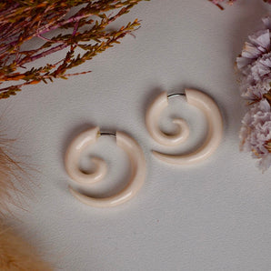Hand Carved Bone Spiral Earrings