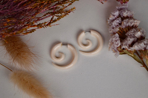 Hand Carved Bone Spiral Earrings