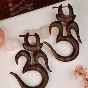 Handcarved Om’ wood earrings