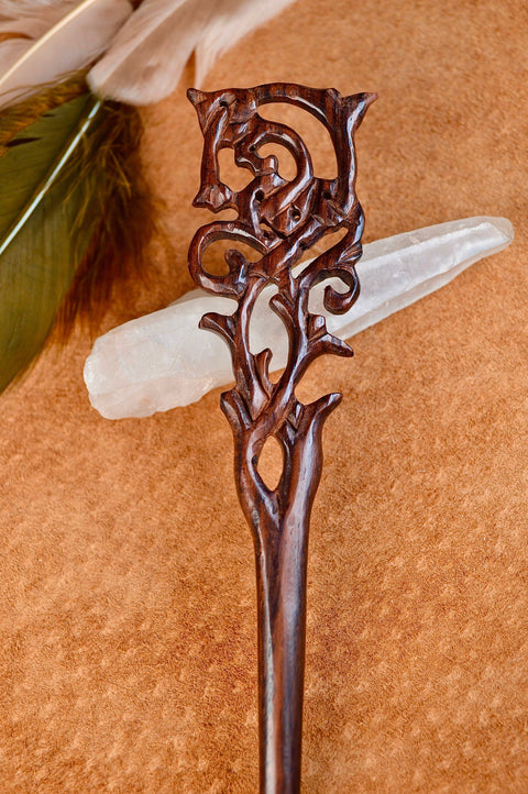 Reva Hand carved wood hair-pin.