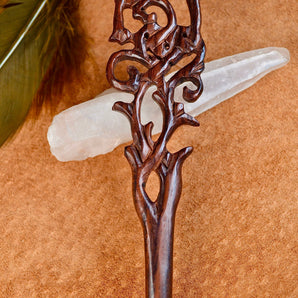 Reva Hand carved wood hair-pin.