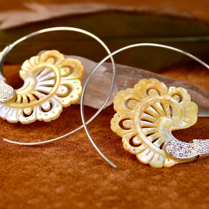 Sterling Silver & Hand carved Shell Earrings