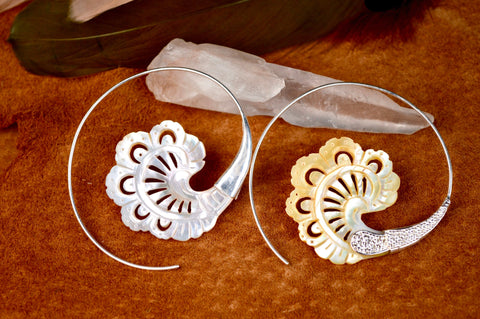 Sterling Silver & Hand carved Shell Earrings