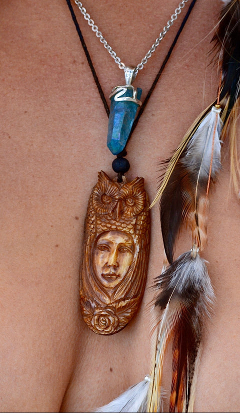 Hand Carved Owl Totem Necklace