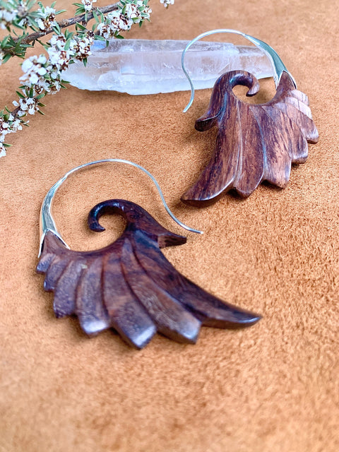 Angelic Wood & Brass Wing Earrings