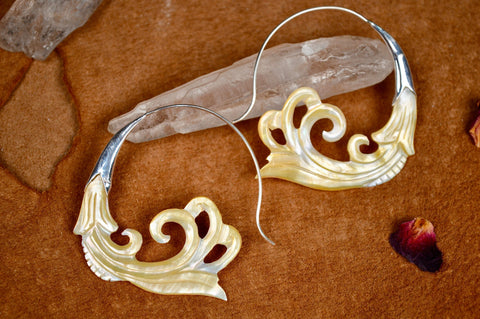 Hand Carved Shell & Silver Eternal Wave Earrings