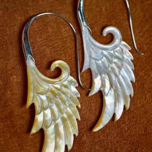 Hand carved Shell & Silver Wing Earrings