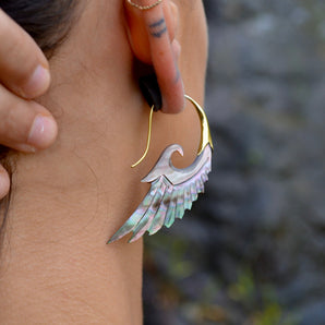 Hand Carved Shell & Sterling Silver Wing Earrings