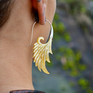 Hand carved Shell & Silver Wing Earrings