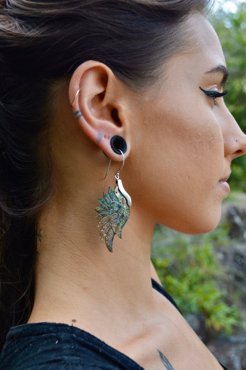 Hand Carved Paua Shell & 925 Sterling Silver Earrings.