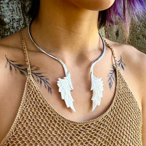 Hand Carved Bone & Silver Angel Collar