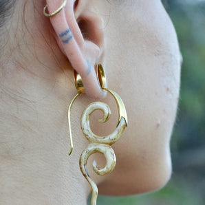 Hand Carved Bone & Brass River Goddess Earrings