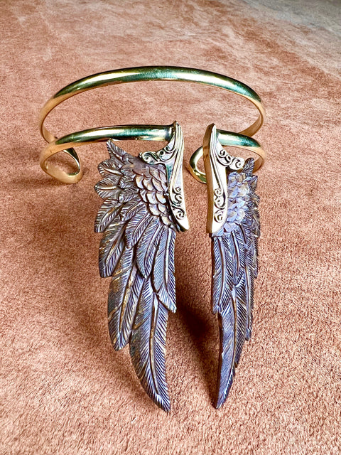 Hand Carved Bone & Brass Angel Armband