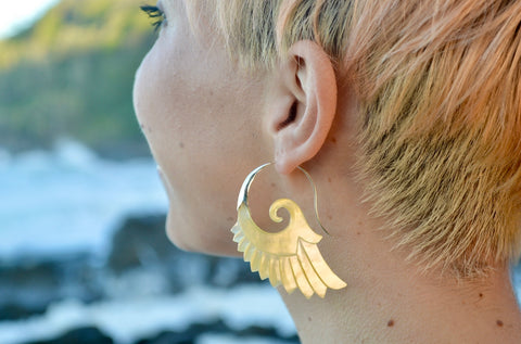 Hand carved White Abalone Shell & Silver Wing Earrings