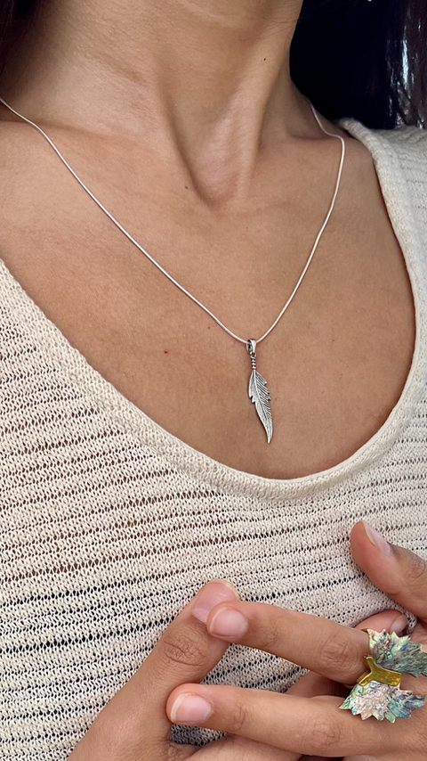 Sterling silver feather top pendant