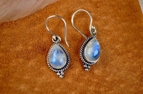 Silver Moonstone Drop Earrings