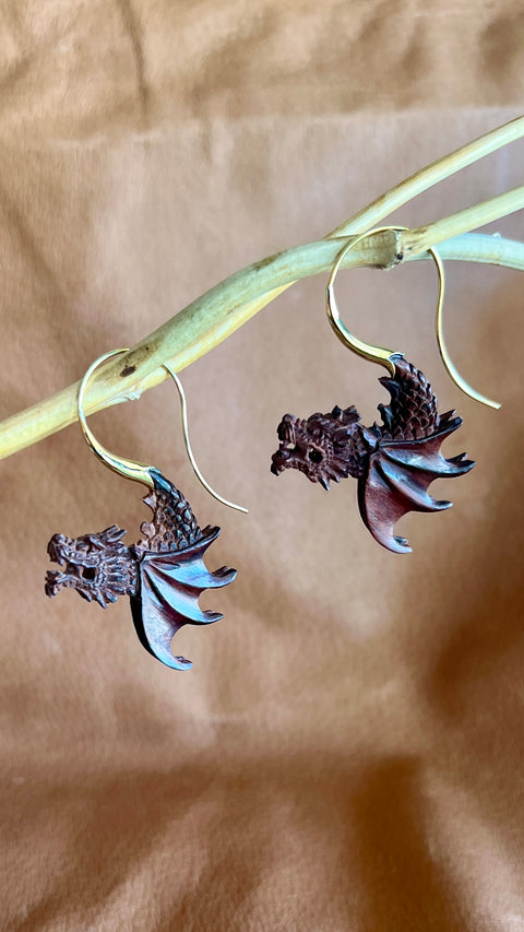 Hand Carved Dragon Earrings