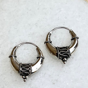 Kalani Tribal Small Silver Hoop Earrings