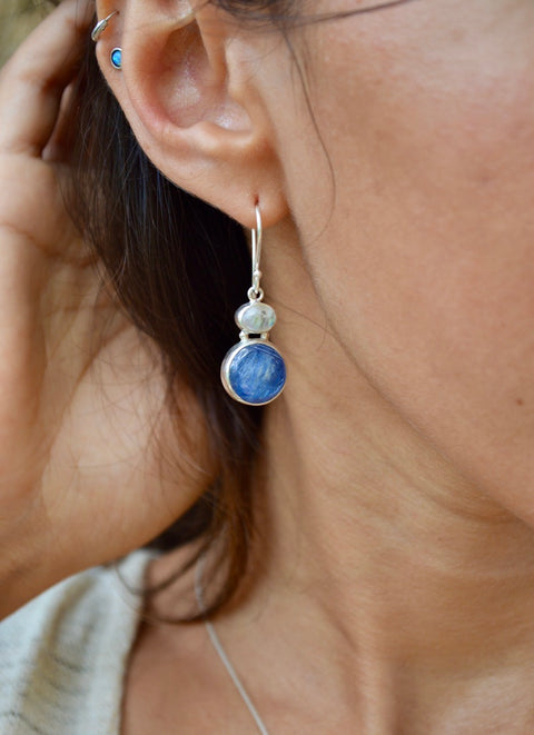 Kyanite & Moonstone Goddess Earrings