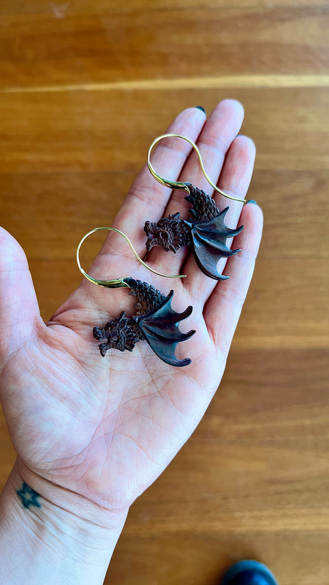 Hand Carved Dragon Earrings