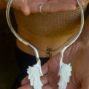 Hand Carved Bone & Silver Angel Collar