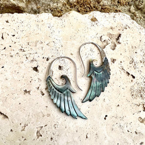 Hand Carved Black Abalone & Silver Earrings