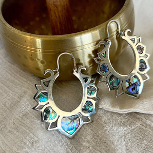 Silver & Paua Shell Lotus Earrings