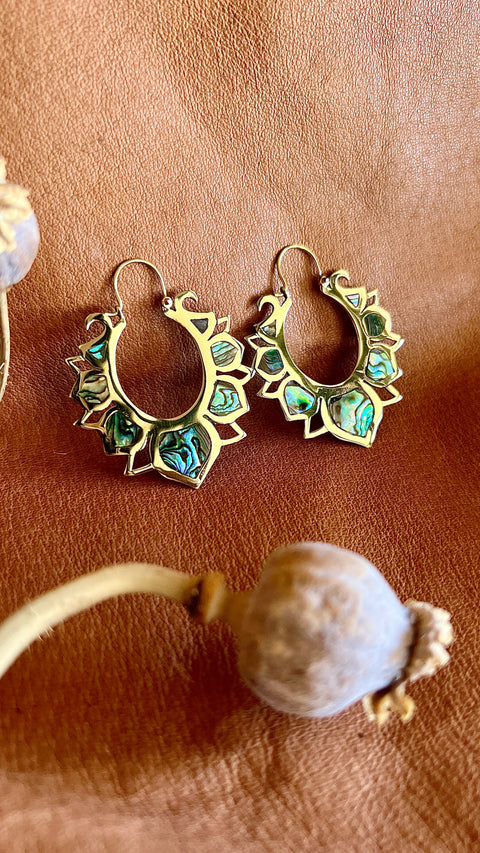 Brass Paua Shell Lotus Earrings