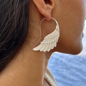 Hand carved Bone & Silver Wing Earrings