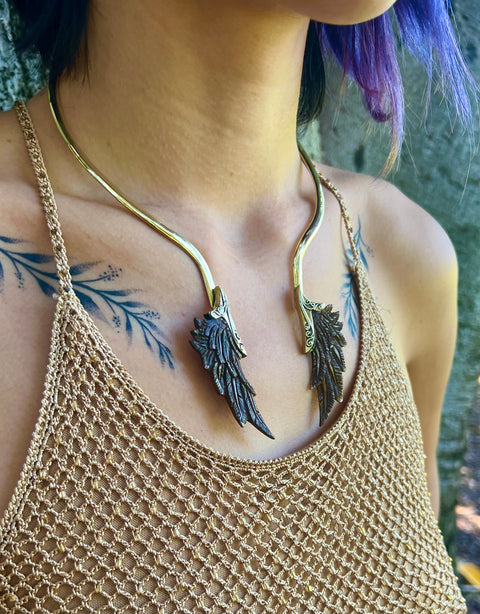 Wood & Brass Angel Neck Collar