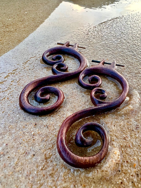 Vine Hand Carved Wood Earrings