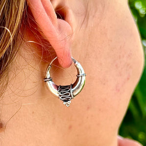 Kalani Tribal Small Silver Hoop Earrings